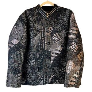 Chico's Lizbeta Jacket Blazer Festive Shimmer Silver Metallic Sz 3 / L / 16